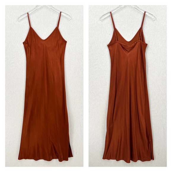 ENZA COSTA Dress Womens XS 0 Rust Satin Bias Slip Maxi Spaghetti Strap NWOT - Picture 4 of 16